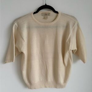 Vintage J.Crew 100% Wool Sweater M Cream Short Sleeve Minimalist